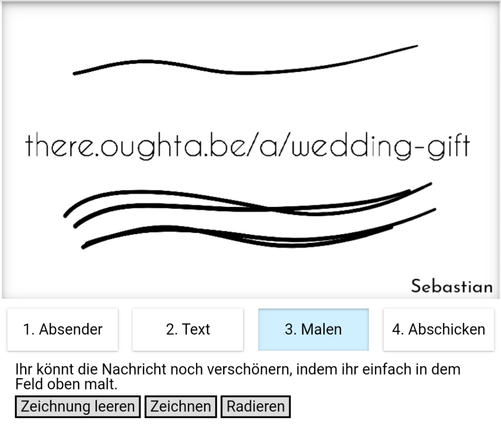 Screenshot of the website on which users can add a drawing to their message.