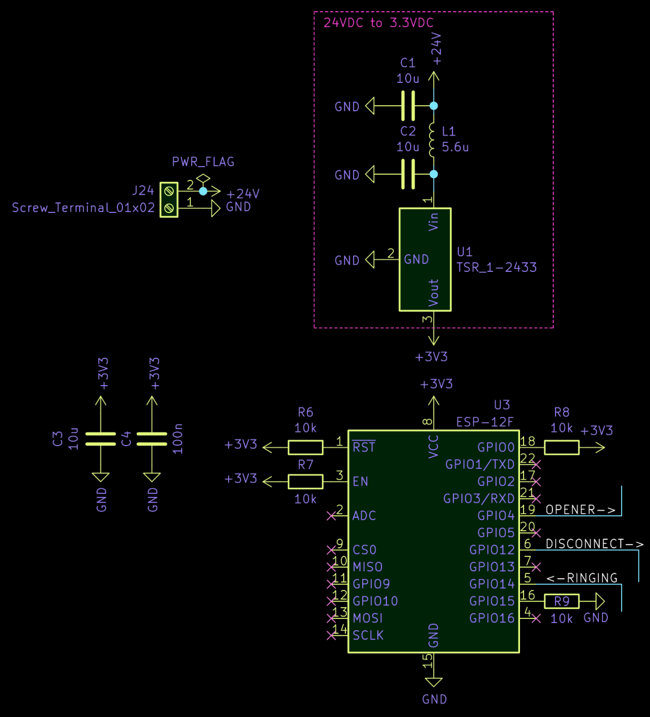 Excerpt of the circuit diagram showing only the ESP and anything related to the voltage converter.